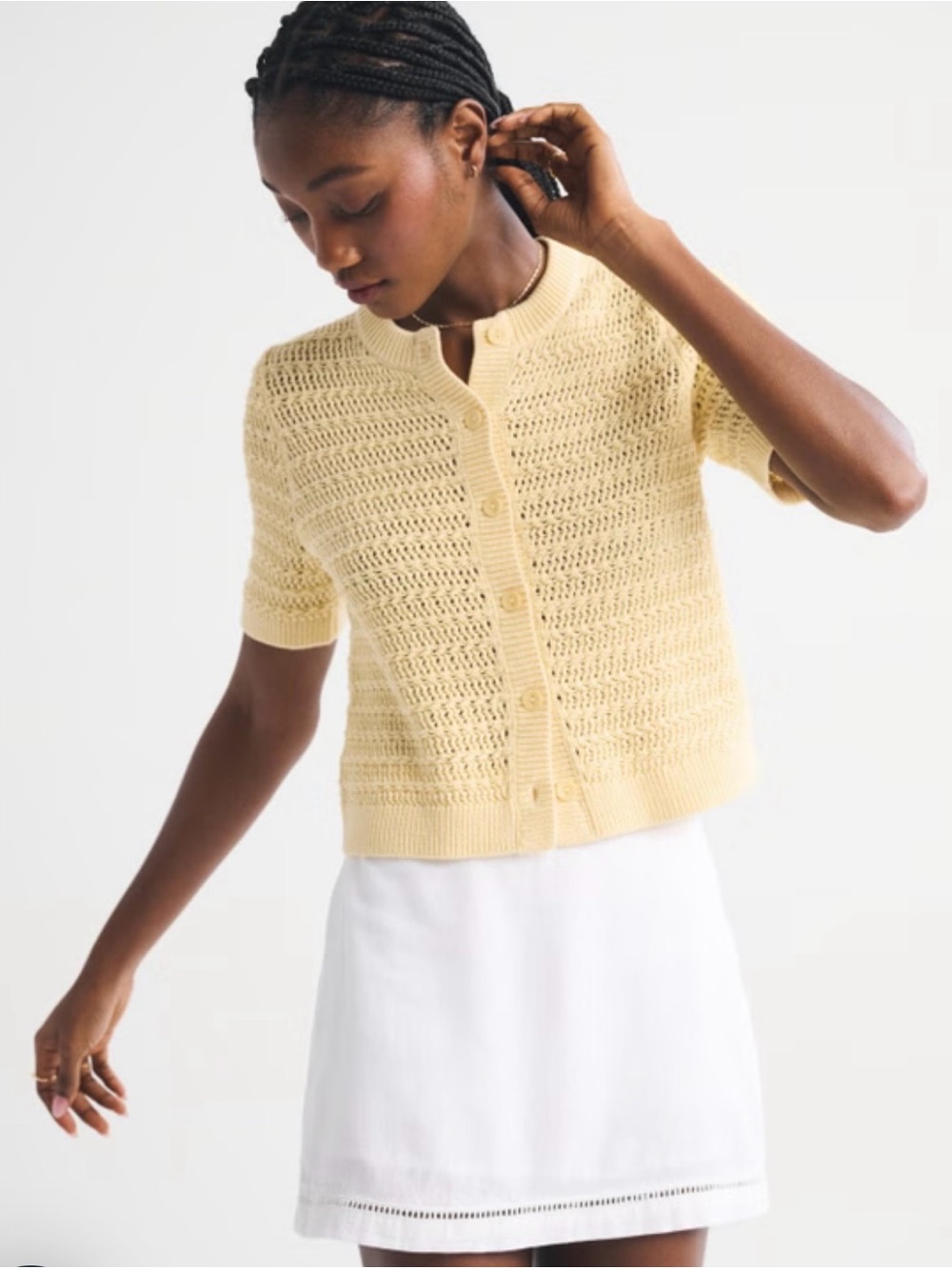 Abercrombie Textured Short Sleeve Cardigan Sunny Yellow